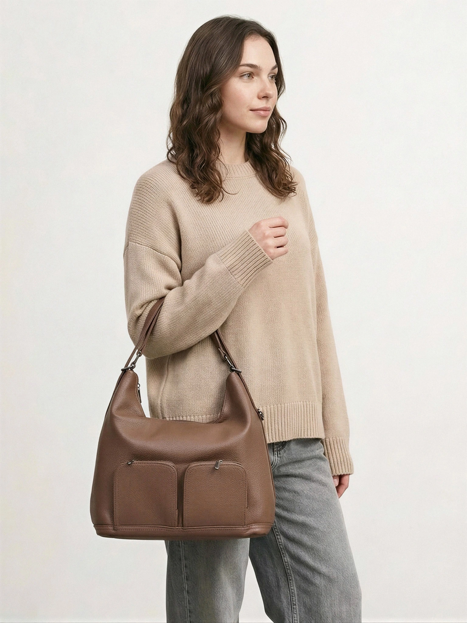 Сумка-шоппер  с регулируемыми ручками и накладными карманами в ассортименте